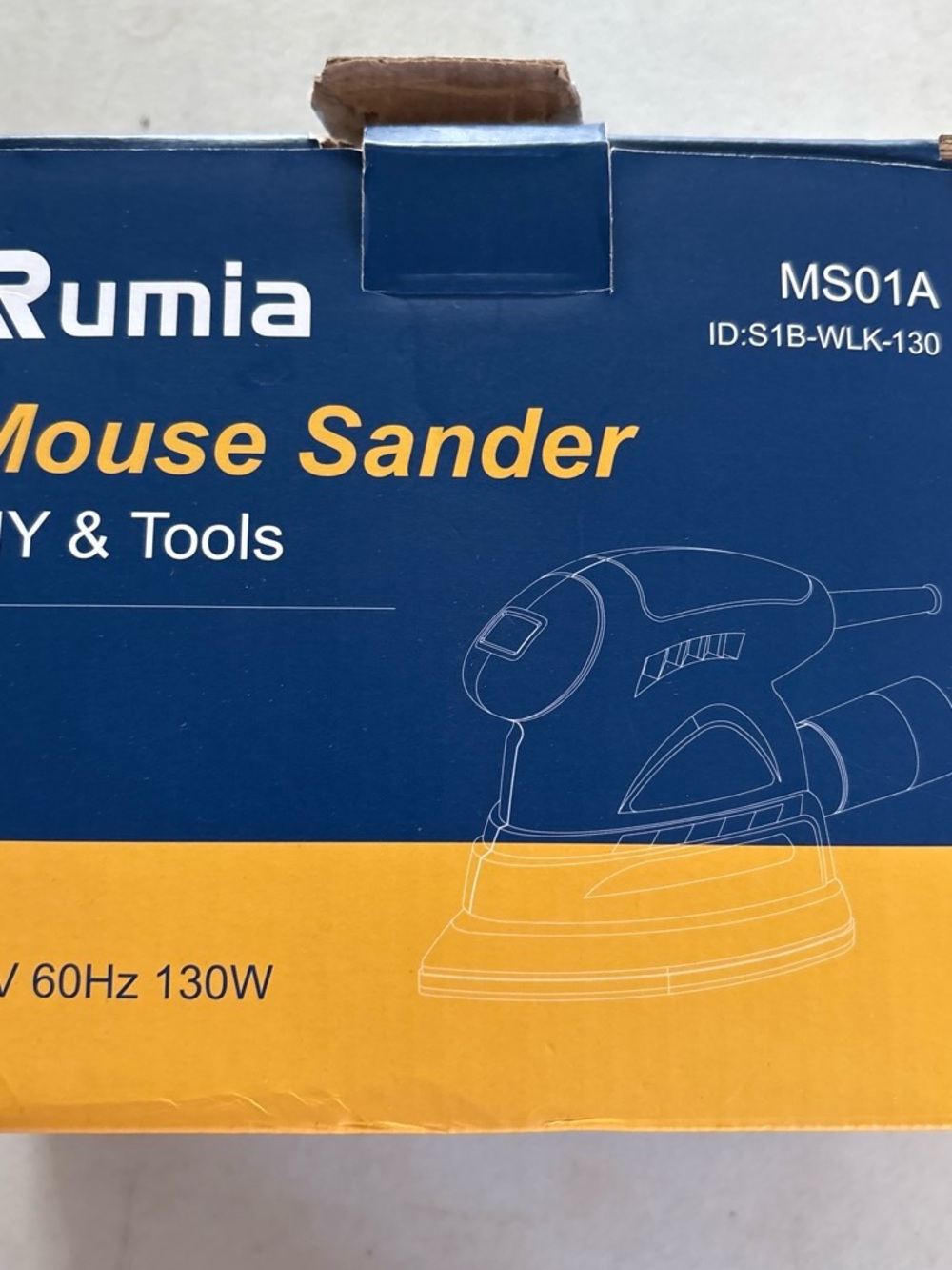 Umi Mouse Sander in Blue and Yellow Packaging